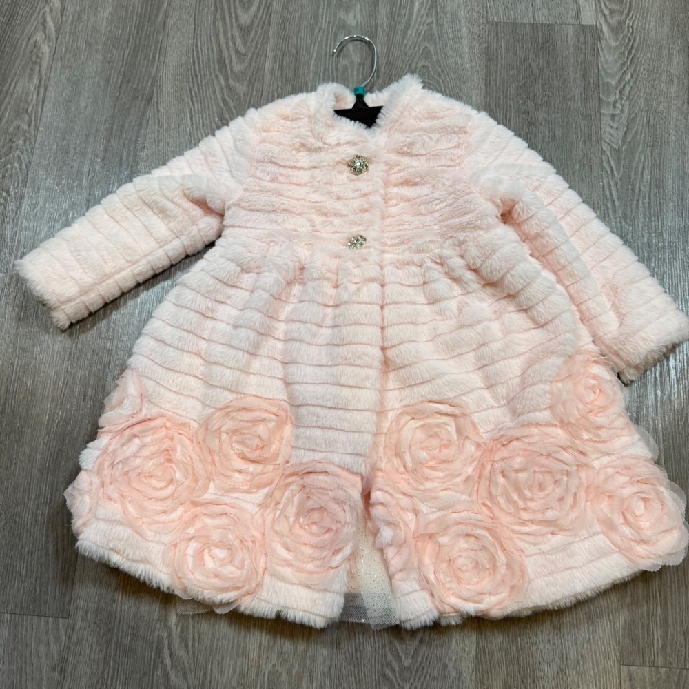 Blueberry Boulevard Baby Girl 24M Pink Rose fur Coat & Dress valentines Easter - Picture 3 of 9